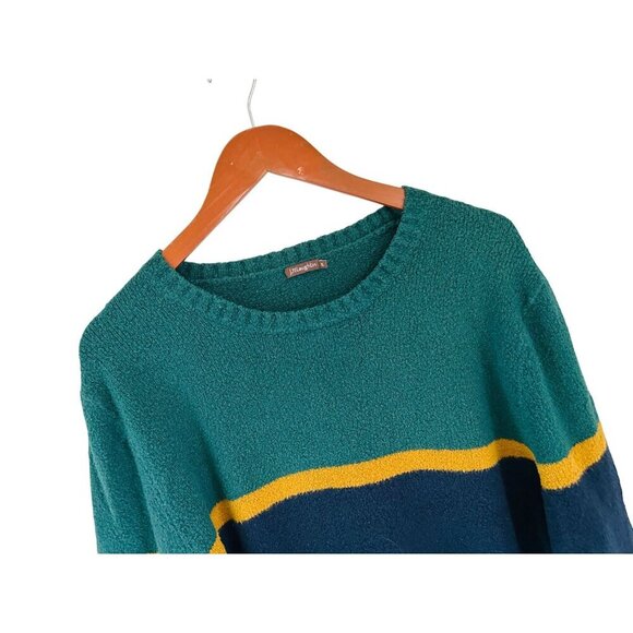 J. McLaughlin Teddy Sweater Cotton Color-Block Green Blue Preppy Soft - XL - Picture 3 of 7